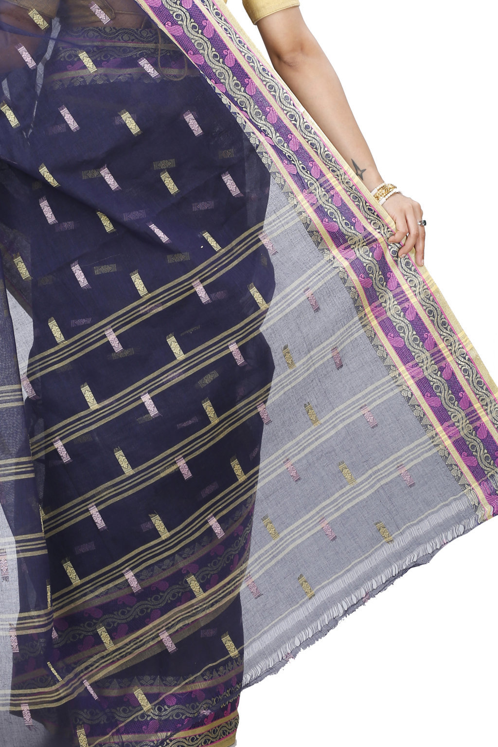Night Blue Pure Cotton Gayatri Tant Saree (945)